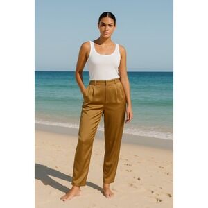 Summersalt Women's High Waisted Pleated Wide Leg Satin Pants Brown Small